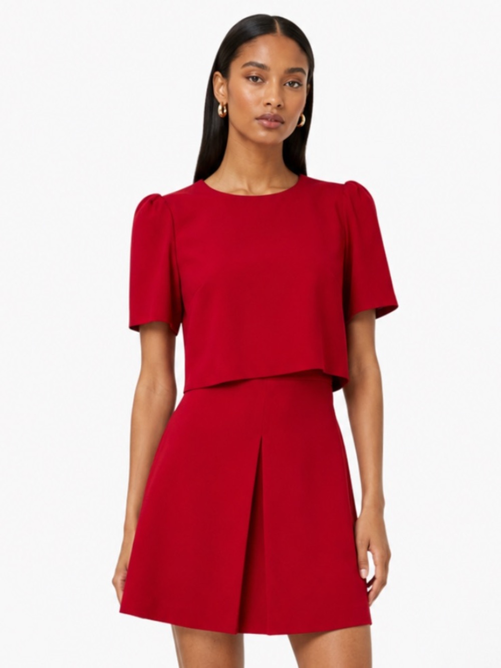 ALEXANDER MCQUEEN Red Short Sleeve Fit-and-Flare Dress